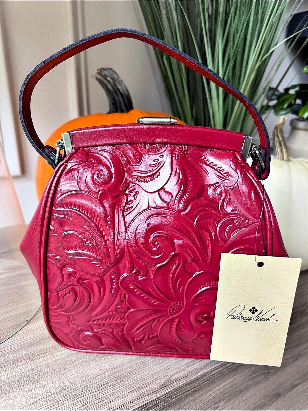 Patricia Nash Kommos Embossed Shoulder Bag in Berry Red NWT129